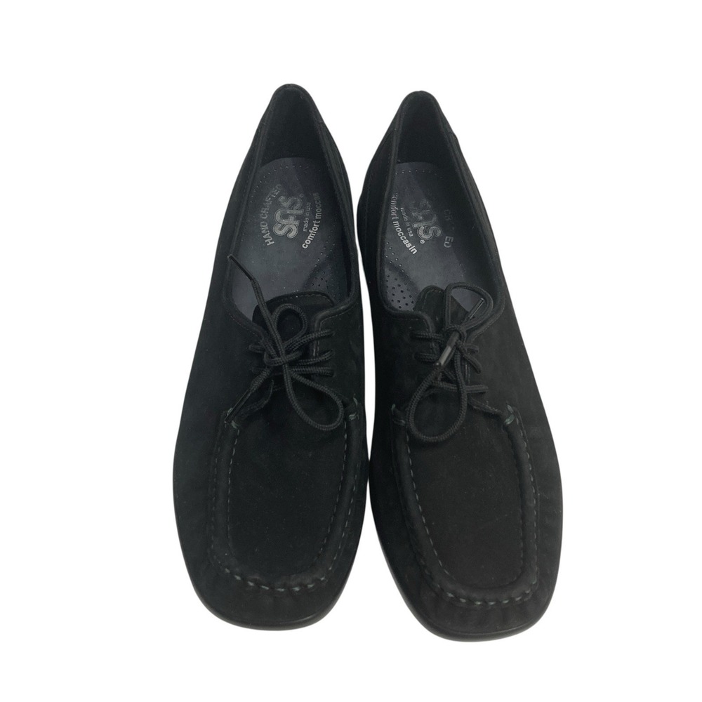 SAS Petra Lace Up Oxford Shoes Suede Comfort Moccasin Women's 7.5 N‎ Black Flats - Picture 5 of 10